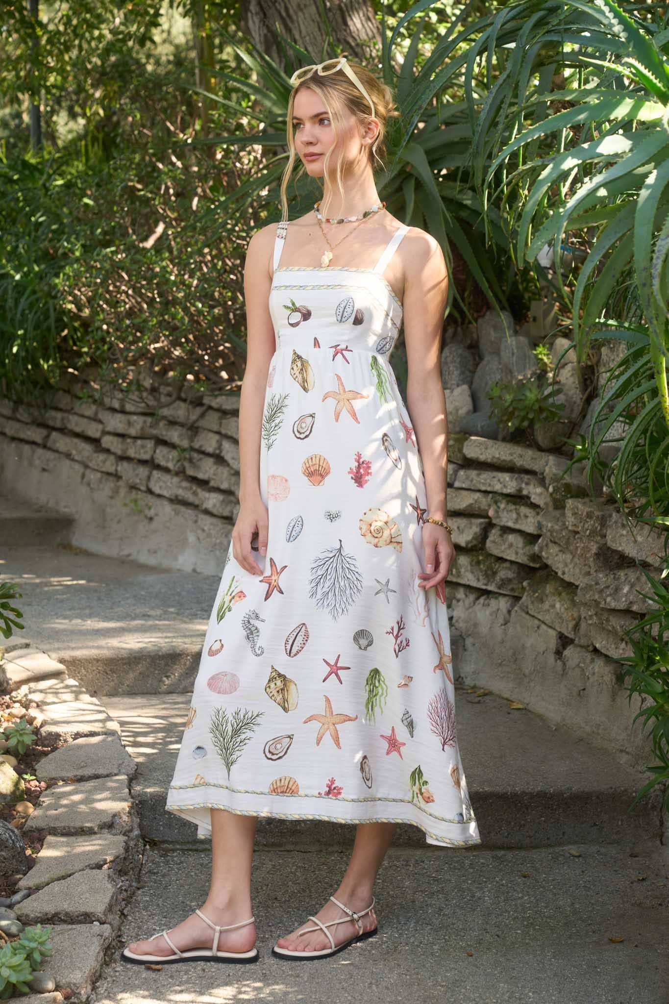 IBIZA MULTICOLOR NAUTICAL PRINT SLEEVELESS MIDI DRESS