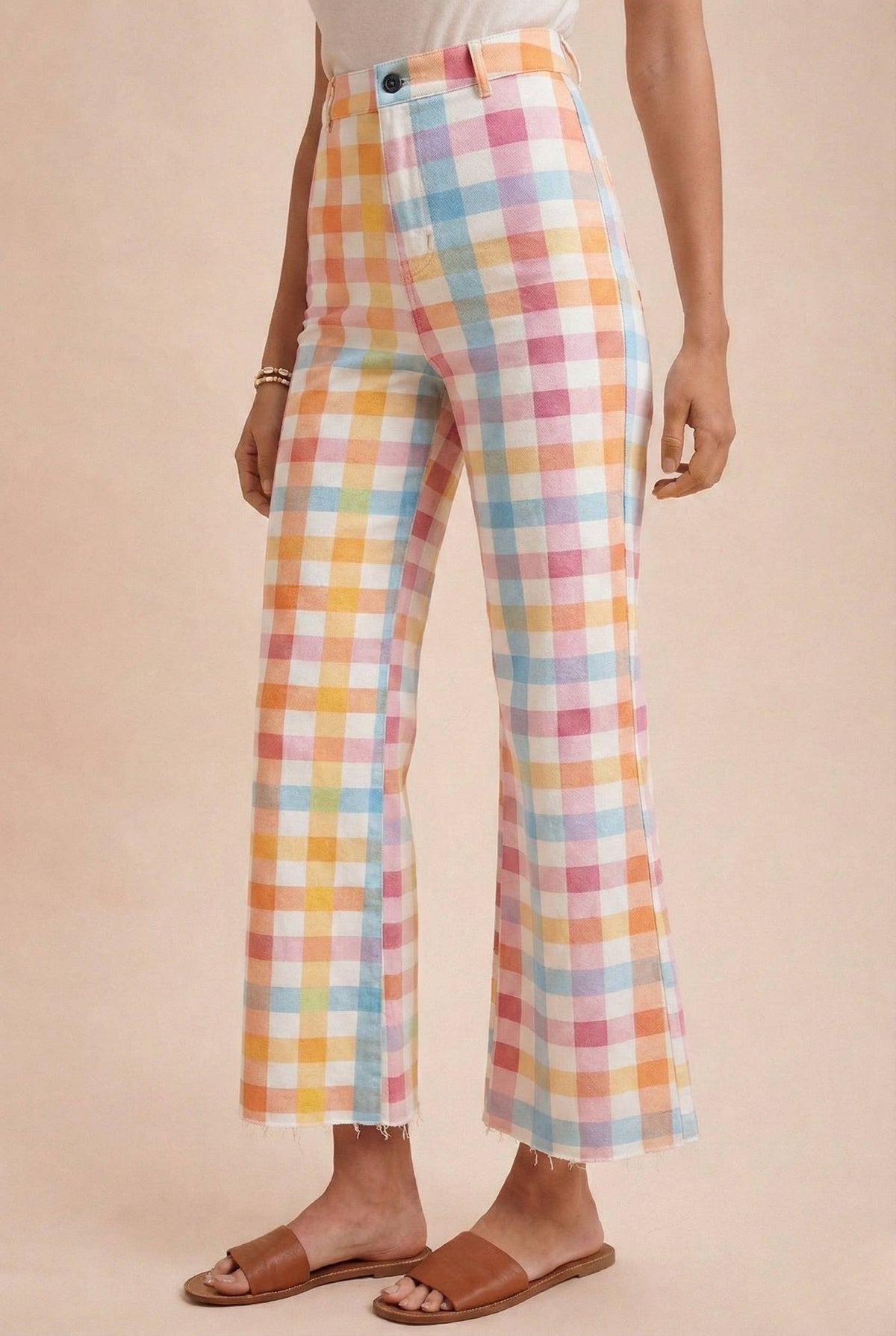 Melissa Stretch Pastel Gingham Wide Leg Jean