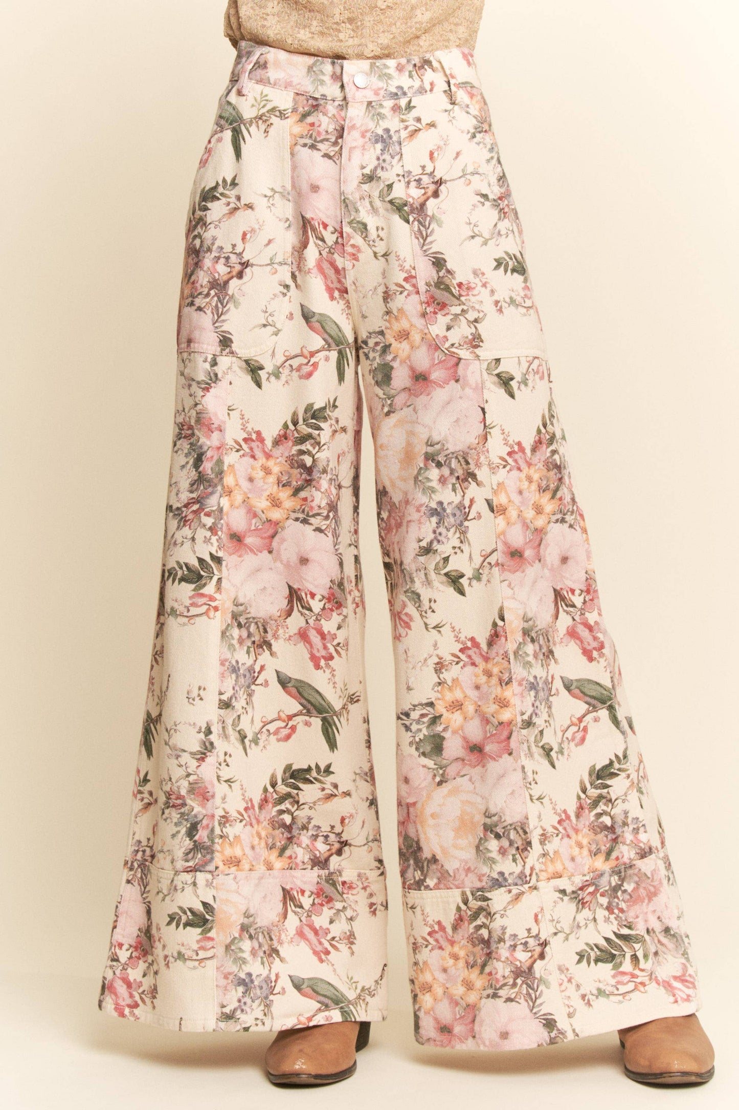DP40212A - WASHED  RUFFLE LACE BOTTOM PANTS