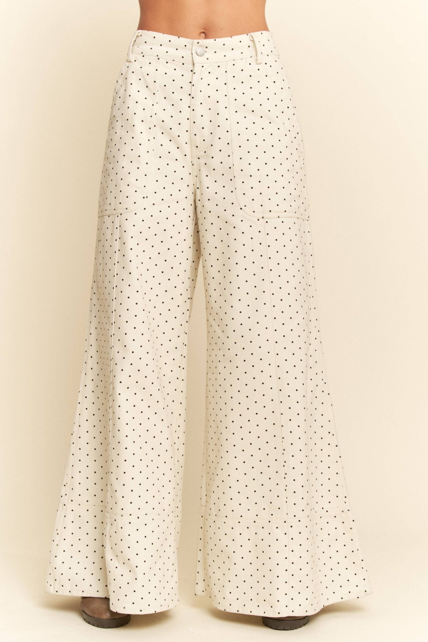 DP40212A - WASHED  RUFFLE LACE BOTTOM PANTS