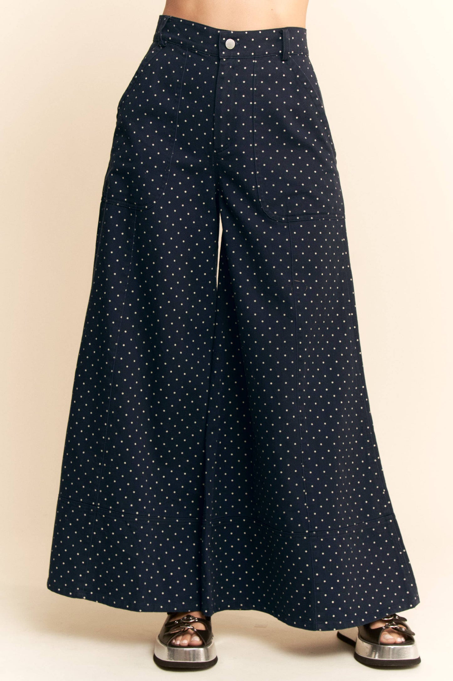 DP40212A - WASHED  RUFFLE LACE BOTTOM PANTS