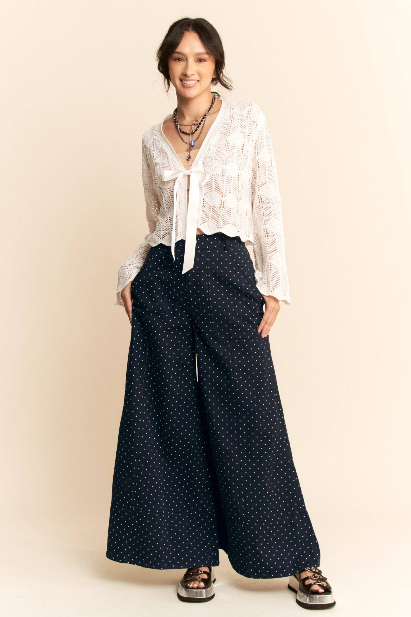 DP40212A - WASHED  RUFFLE LACE BOTTOM PANTS